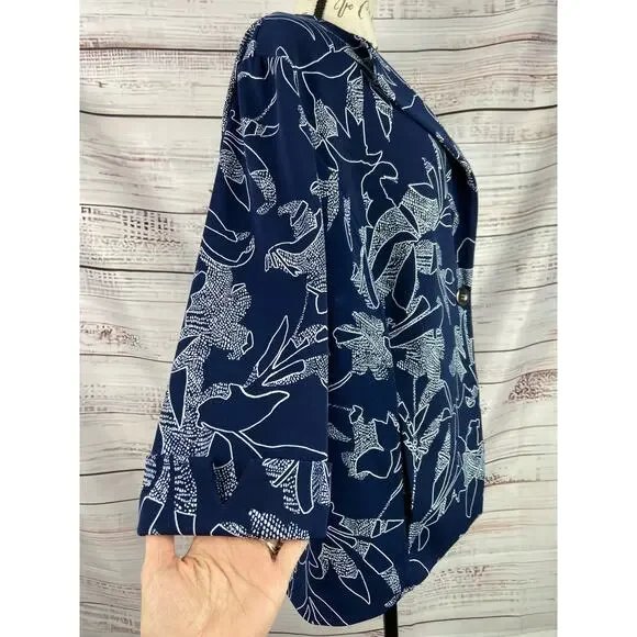 Susan Graver Printed LK Cutaway Hem Jacket Womens XL One Button 3/4 Slv Pockets - Picture 3 of 12